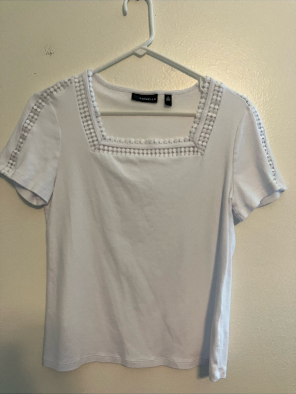 Rafaella White Short-Sleeve Square Neck Knit Top
